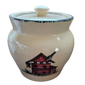 Home & Garden Party Covered Crock Birdhouse Pot Cookie Jar Candy Vintage